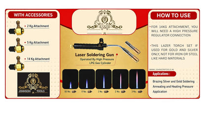 Johnson Tools Pin Point Soldering Mini Flamethrower Torch For Gold Jewellery Soldering, Repairing with 2 Attachments Can used with 2/5/14 kg LPG Cylinder