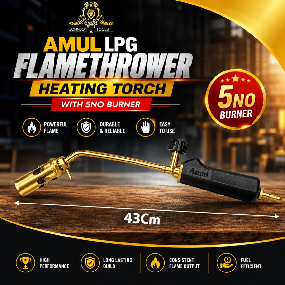 Johnson Tools Amul 36cms Long Nozzle LPG flamethrower Heating Torch Gun with 5no Burner