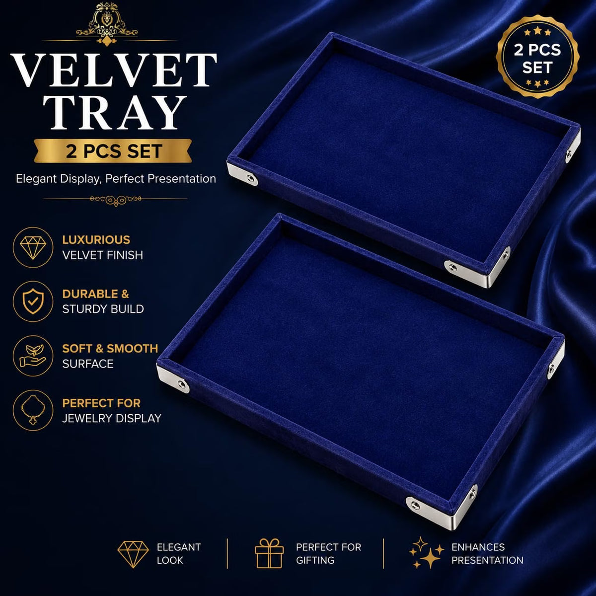 Johnson Tools Neavy Blue Jewellery Display Organizer Tray/Beading Tray (pack of 2) for Gold and Silver Jewelry Display (Blue)