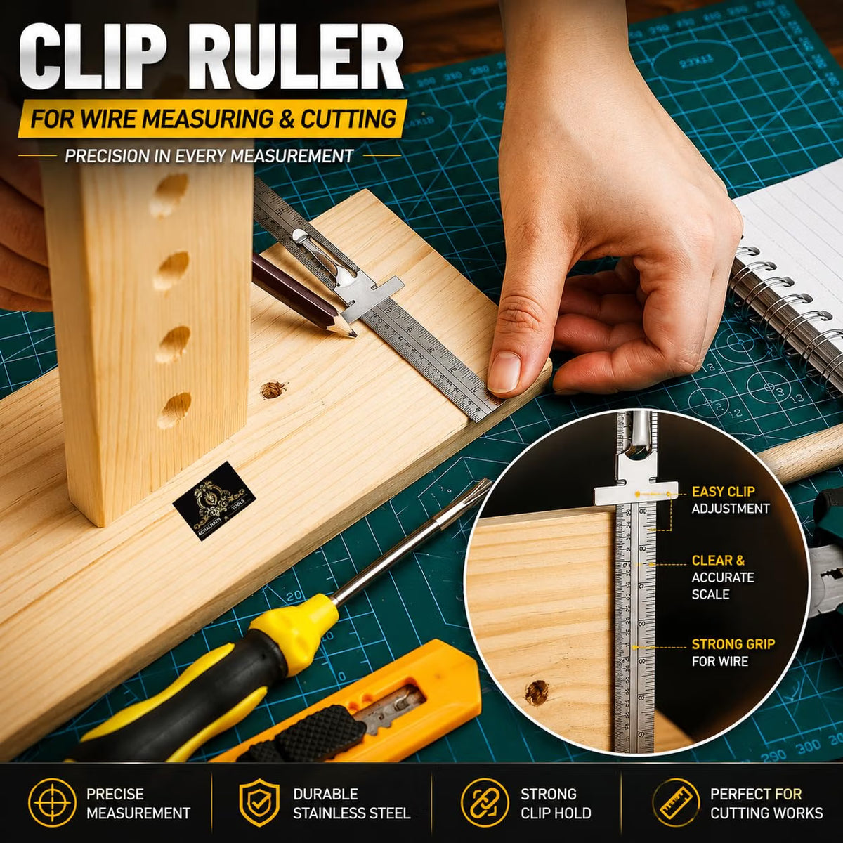 Johnson Tools Stainless Clip Ruler with Detachable Clip For Depth Gauge Metric and English Measurement Works, Size - 6" or 150mm