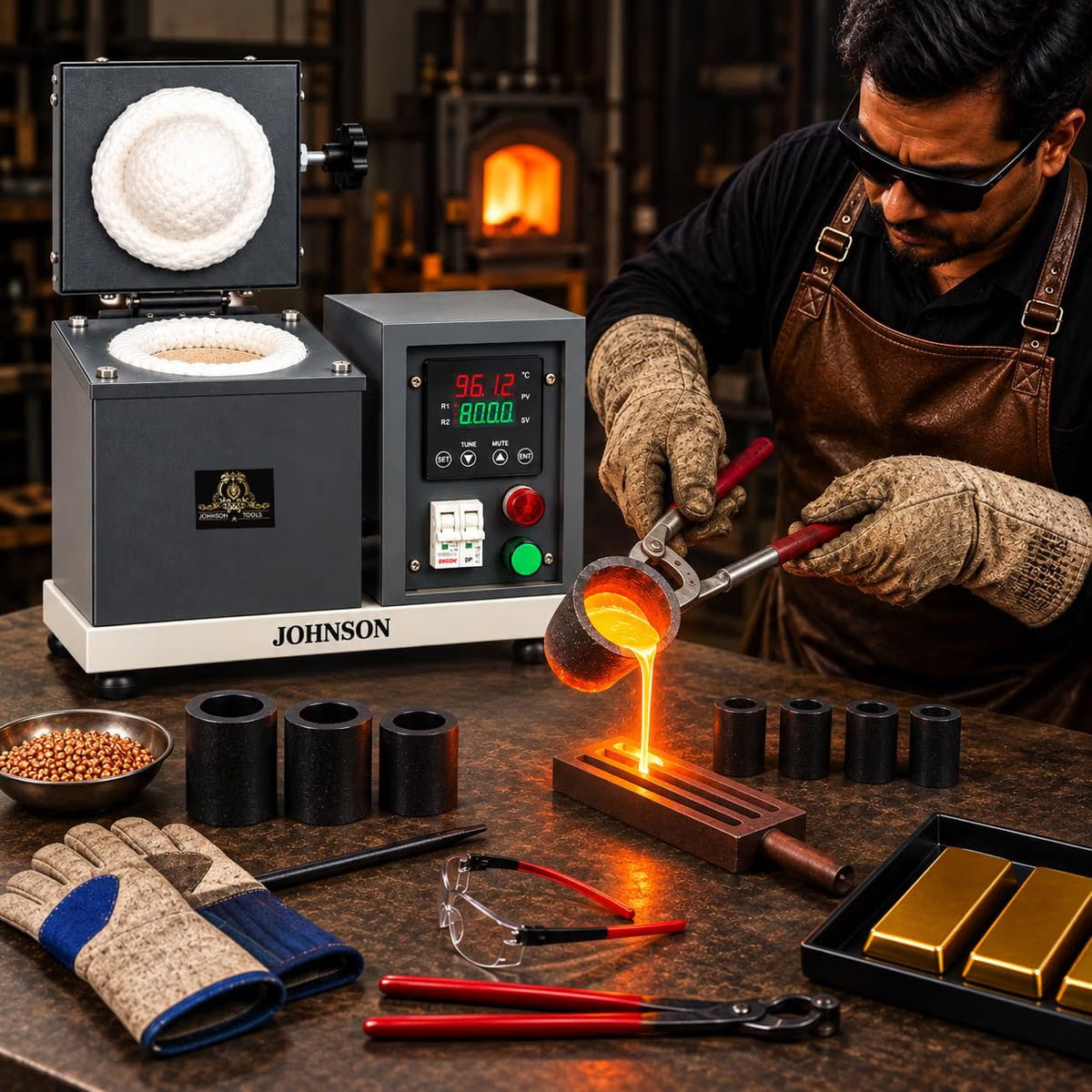 Johnson Tools 1Kg Melting Furnace - Electric Furnace for Gold and Silver Jewelry Melting | Ivory Grey Color Melting Machine