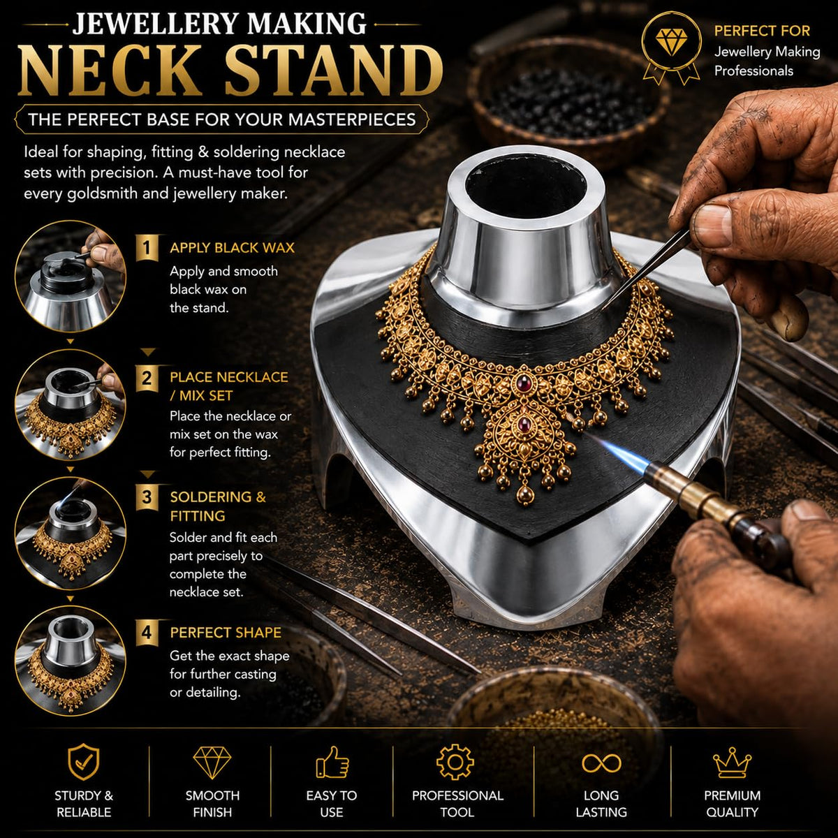 Johnson Tools Aluminium Necklace Display Neck Stand (9 Inch) for Gold, Silver Jewellery Making, Jodha Har Shaping, Designing and Repair Tool
