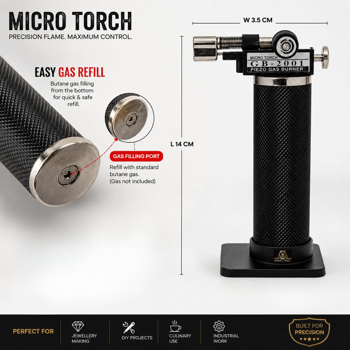 Johnson Tools Portable Gas Micro Torch Gun (refillable) with self ignition switch for gold or silver brazzing, soldering lighter tool (Without Gas) (Lighter)