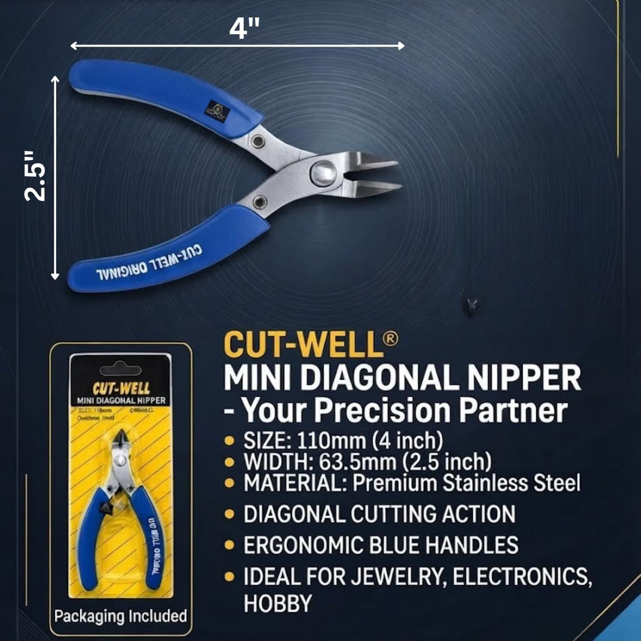 Johnson Tools Original Cut Well Stainless Steel Diagonal Cutter, Nipper, Plier (blue handle, Size-110mm)