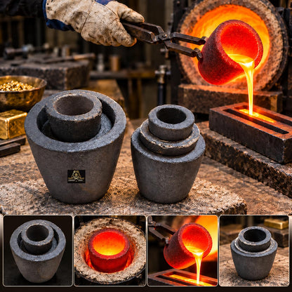 Johnson Tools Clay Graphite Crucibles Set (10g to 500gCapacity) for High Temperature Melting, Casting, Refining Gold, Silver, Copper, Brass and Aluminium Metal - Electric or Gas Furnace (Pack of 6)