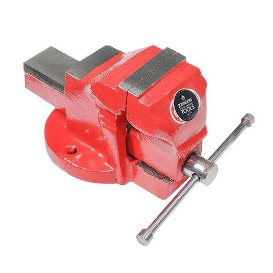 Johnson Tools Bench Vise or Drill Vise of Heavy Structure Cast Iron Fixed Base (Size - 190mm, Color - Red)