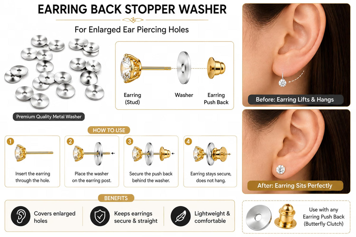 Johnson Tools Flat Metal Ear Back Stoppers Push Buttons Findings Stud Earring Plugs for Gold and Silver Earrings