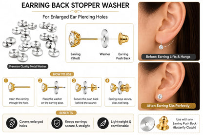 Johnson Tools Flat Metal Ear Back Stoppers Push Buttons Findings Stud Earring Plugs for Gold and Silver Earrings