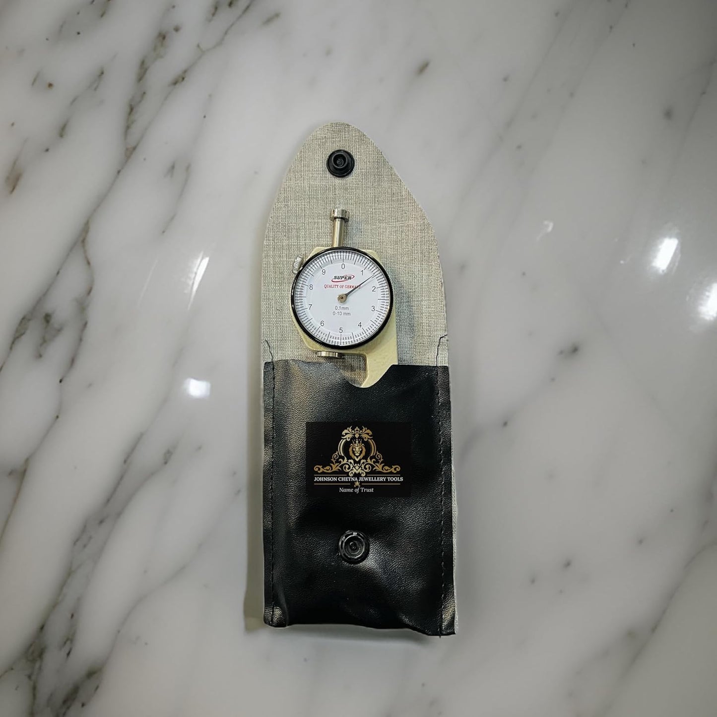 Johnson Tools Dial Thickness Gauge Meter (0.1mm to 10mm Measuring Tool) Flat Pocket Feeler Gauge for Metal, Paper, Jewelry. Precision Tool for Workshop Uses