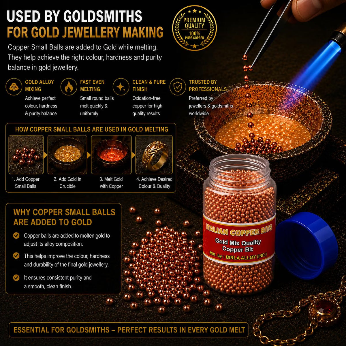 Johnson Tools Imported Quality Shiny Pure Round Italian Copper Small Balls/bolls (Gold Mix Quality 500 Gram)
