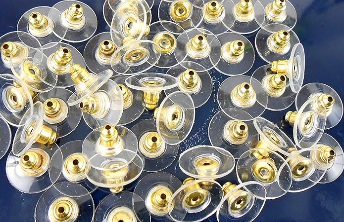 Johnson Tools Golden Bullet Clutch Earring Backs With Silicone Pad Earring Backings Studs/Push Button For Womens - 100 Pcs