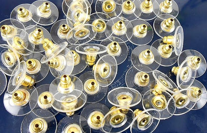 Johnson Tools Golden Bullet Clutch Earring Backs With Silicone Pad Earring Backings Studs/Push Button For Womens - 100 Pcs