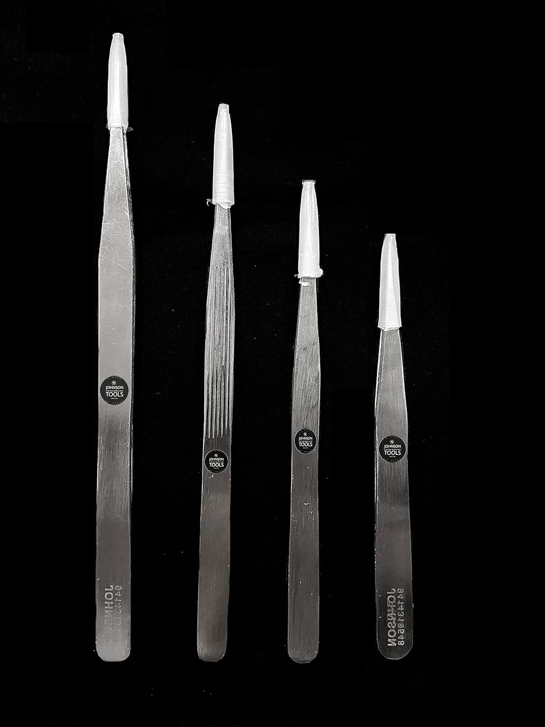 Johnson Tools Set of Straight Tip Stainless Steel Tweezers for Mobile/Gadget/Laptop and Jewelry Repair (Color - Chrome, Set of 4 Pieces)