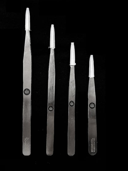 Johnson Tools Set of Straight Tip Stainless Steel Tweezers for Mobile/Gadget/Laptop and Jewelry Repair (Color - Chrome, Set of 4 Pieces)