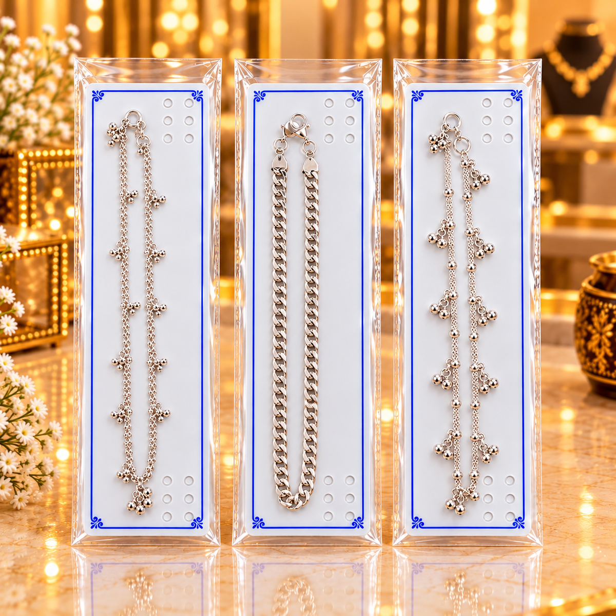 Johnson Tools C2P White PVC Jewellery Packing Card with double Stick Zippe and Aluminium Clips for Payal Packaging (3 × 11.5 Inch)