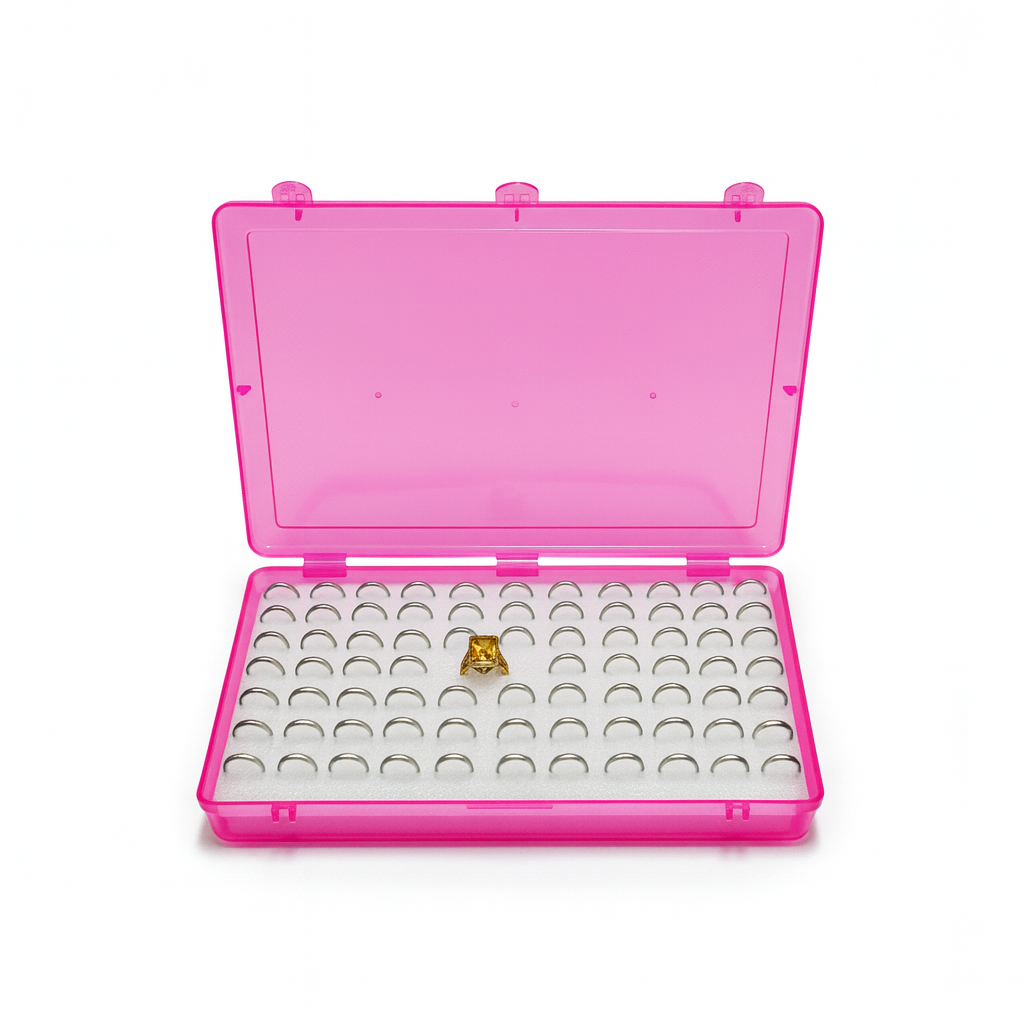 Johnson Tools Pink 100 Slots Ring Storage Plastic Box with Foam for Rings, Bichiya, Portable Jewellery Display & Organizer Box