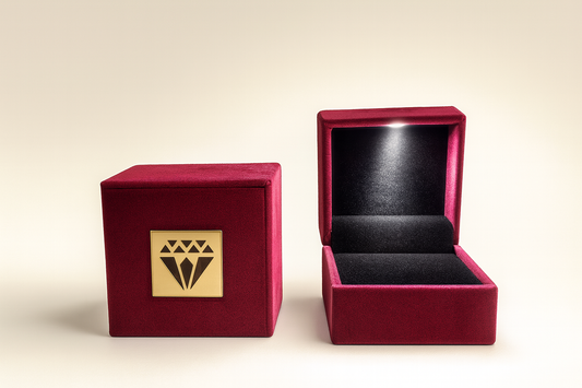 Johnson Tools Premium Ring Velvet Box (Red) with Automatic Lights for Gold and Silver Rings (size 3X3 inches)