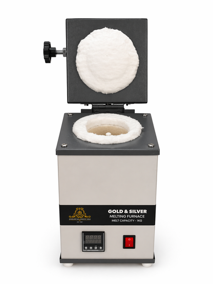 Johnson tools Iron Surya Gold & Silver Melting Furnace Machine for Jewellery (1kg Capacity, 900W, 220V, Fast Heating up to 1200°C, White-Black Color, Digital Temperature Controller)