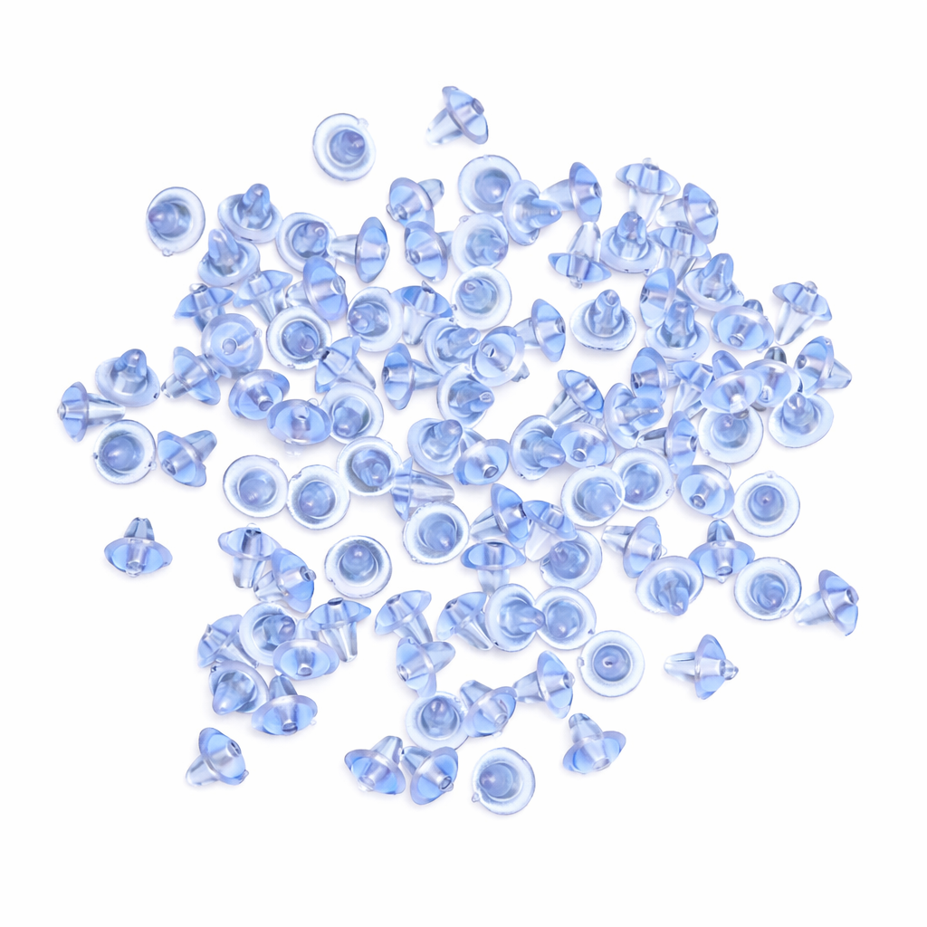 Johnson Tools Clear Bluish Silicone Bullet Clutch Push Botton - Soft Stud Back Stoppers for Gold and Silver Earrings (200 Pcs)