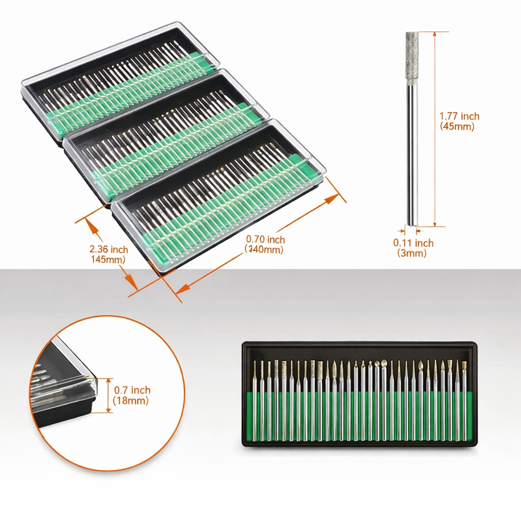 Johnson Tools 30pc Diamond Bits Set in 2.35mm Shank for Jewellery Making, Art & Craft, Wood Designing