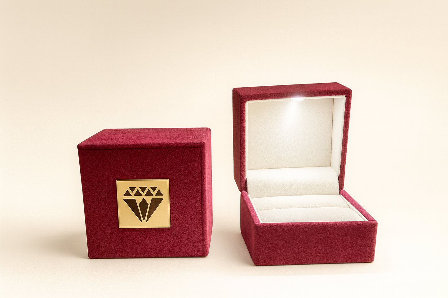 Johnson Tools Premium Ring Velvet Box (Red) with Automatic Lights for Gold and Silver Rings (size 3X3 inches)