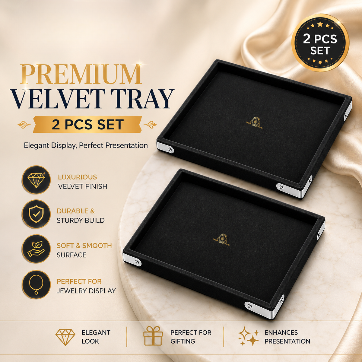 Johnson Tools Black Jewellery Display Organizer Tray/Beading Tray (pack of 2) for Gold and Silver Jewelry Display