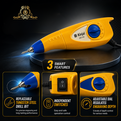Johnson Tools Kinjal 230 Volts Handy Electric Engraving Pen ABS Plastic Machine with 9 Step Stoke Vibration Adjustment (Color-Yellow)