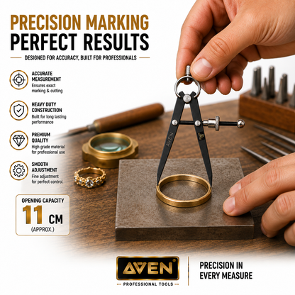 Johnson Tools Aven Spring Adjustable Compass Divider 4" Fine Point Black Powder Coated Precision Measuring for Jewellery Marking, Scribing, Craftsman, Architect, Artist, Carpenter, Model Making