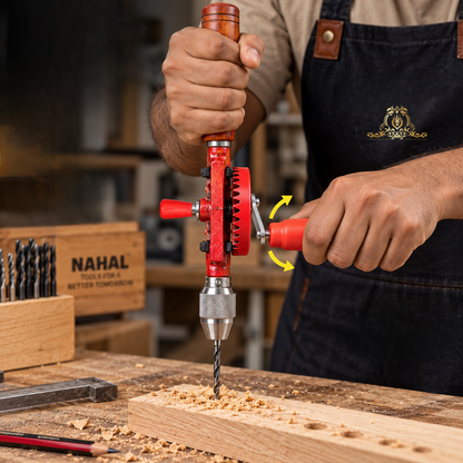 Johnson Tools Nahal 1/4'' Hand Drill Machine with Wooden Handle (Color - Red, Size - 6mm)
