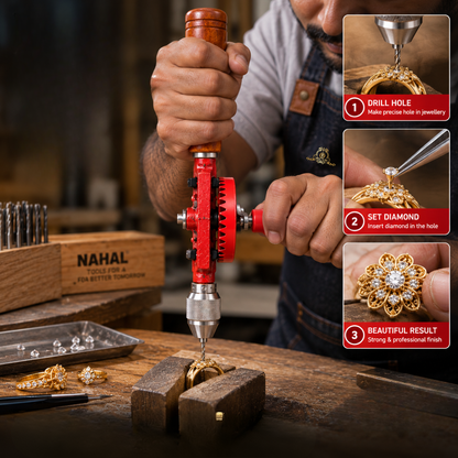 Johnson Tools Nahal 1/4'' Hand Drill Machine with Wooden Handle (Color - Red, Size - 6mm)