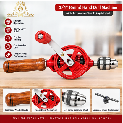 Johnson Tools Nahal 1/4'' Hand Drill Machine with Japanese Chuck Key Model (Color - Red and Black, Size - 6mm)