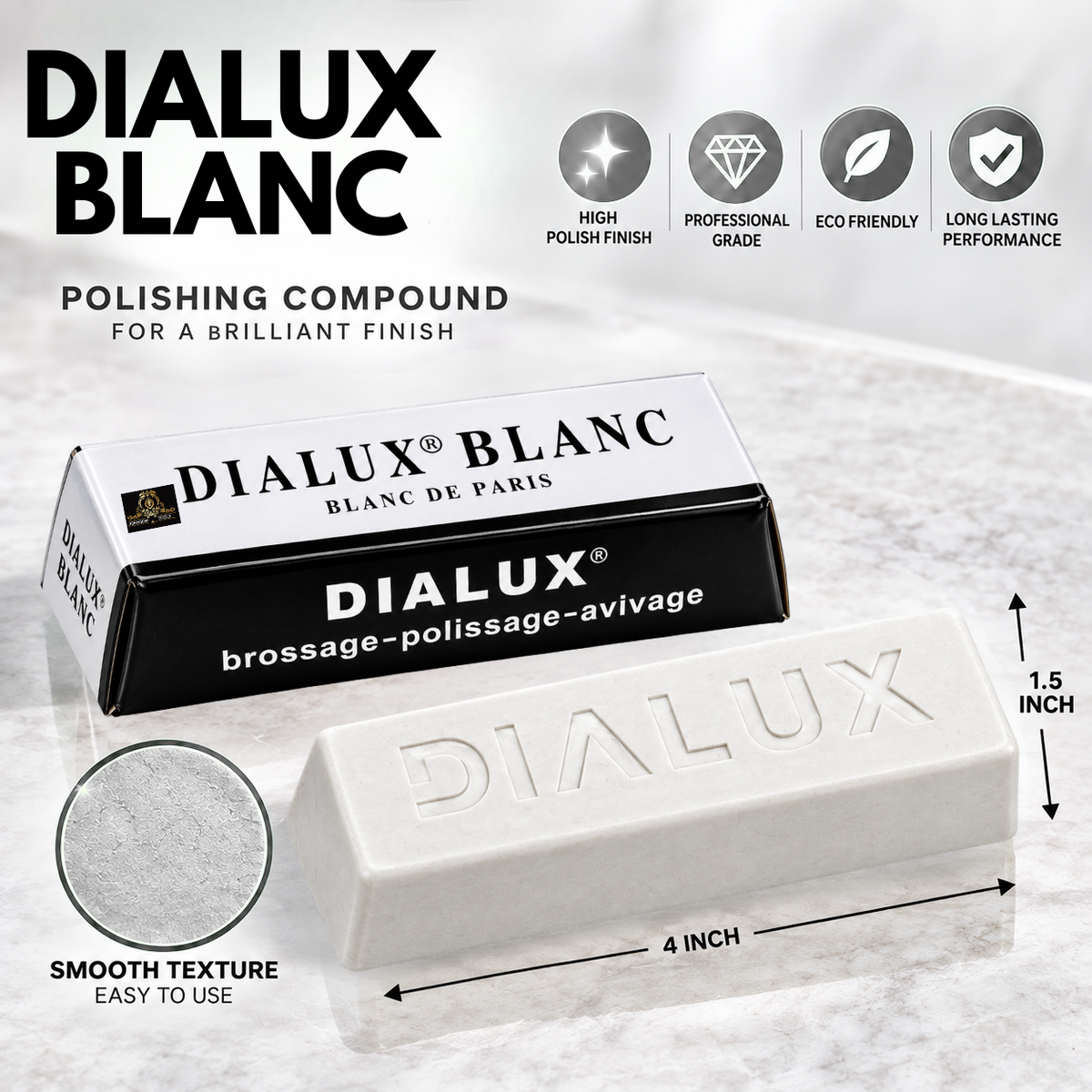 Johnson Tools Dialux White High Polishing Rouge Bar Used on Silver, White Gold and Plastics for Pre-Polish and High Lustre Finish for Jewellery Making and Repair, Watchmaking, Model Making