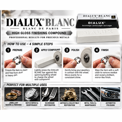 Johnson Tools Dialux White High Polishing Rouge Bar Used on Silver, White Gold and Plastics for Pre-Polish and High Lustre Finish for Jewellery Making and Repair, Watchmaking, Model Making