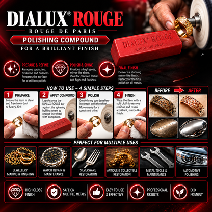 Johnson Tools Dialux Red High Polishing Rouge Bar Used on Gold, Silver, Brass for High Mirror Finish Polishing on Jewellery Making and Repair, Watchmaking, Model Making, Hobby Crafts
