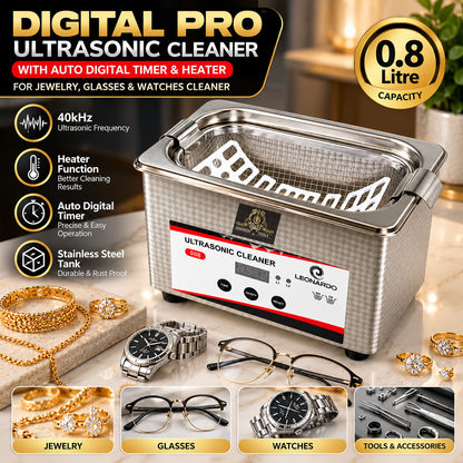 Johnson Tools Digital Pro 40kHz Ultrasonic Cleaner with Auto Digital Timer & Heater for Jewelry, Glasses & Watches Cleaner (0.8 Litre)