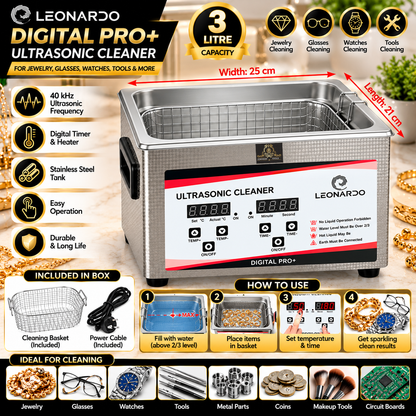 Johnson Tools Digital Pro 40kHz Ultrasonic Cleaner with Auto Digital Timer & Heater for Jewelry, Glasses & Watches Cleaner (3 Litre)