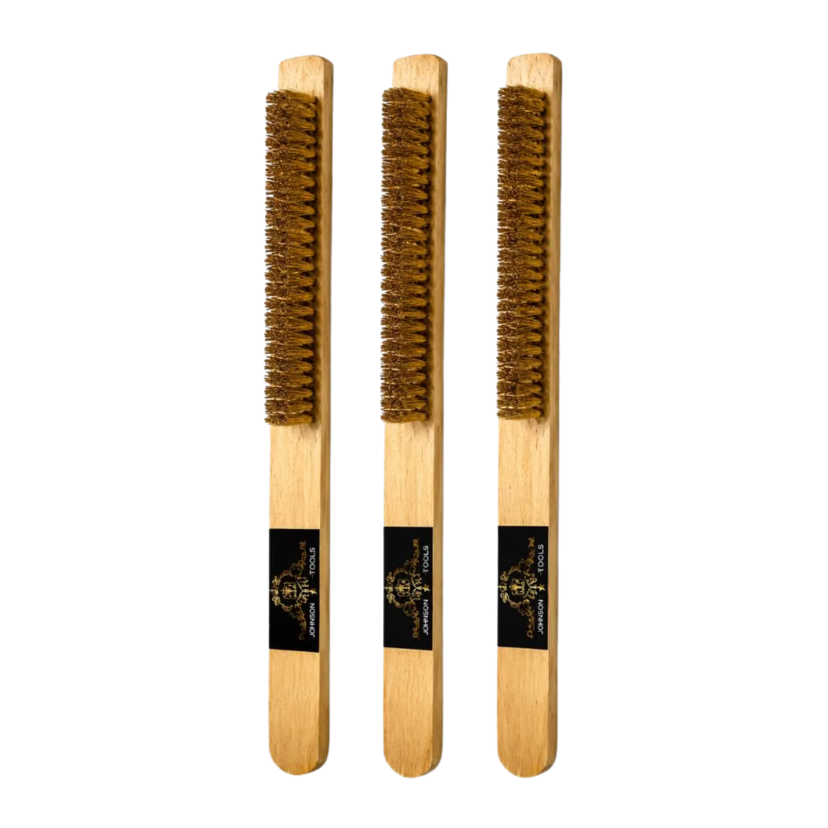 Johnson Tools 3 Line Brass Wire Brush With Wooden Handle Scratch Brush Professional Approx 10" 6 Pcs Set (Brushing Size Approx 3.8'') Multipurpose for Cleaning, Polishing, Jewellery Cleaning, Rust Removal, Etc
