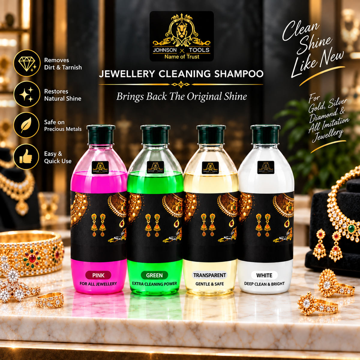Johnson Tools Thick Jewellery White Cleaning Shampoo For Gold, Silver, Diamond, Artificial Jewellery Removes Dirt, Grease and Polishing Residue