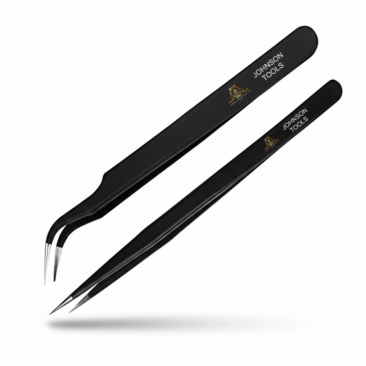 JOHNSON TOOLS Stainless Steel Straight and Curved Tips Tweezers/Forceps for Mobile, Gadget, Laptop and Jewelry Repair (Black) - Set of 2 Pieces