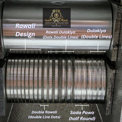 Johnson Tools 3" Marwari-Rajwari Lining Design Rolling Mill Machine, Jewellery Wire Pattern Roller for Gold and Silver, Hand-Operated Metal Design Tool
