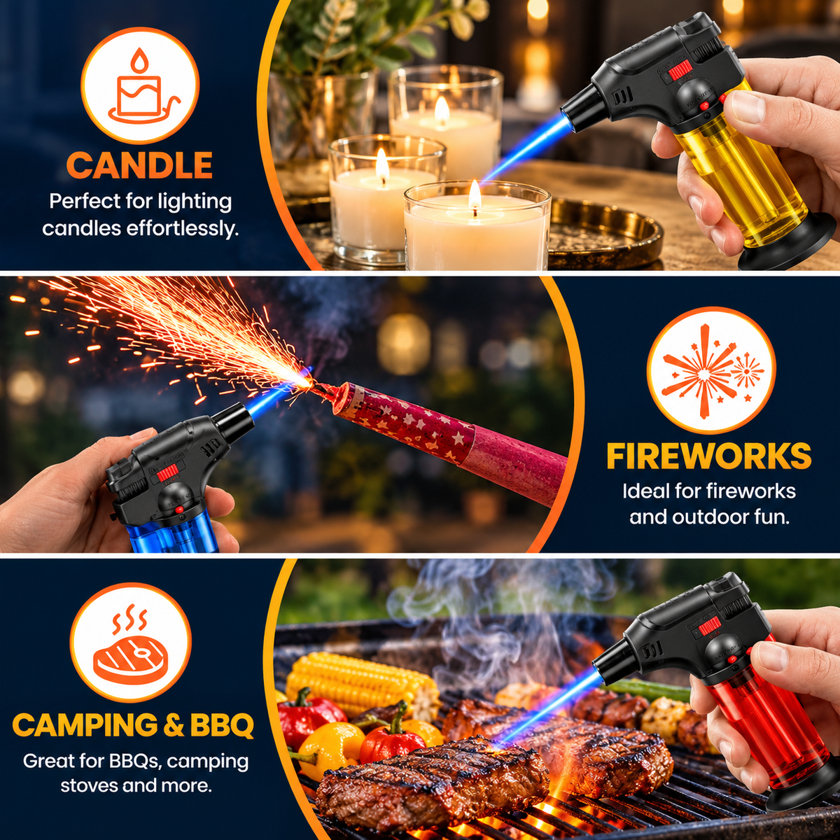 Johnson Tool Plastic Windproof Jet Flame Gun Thrower Barbeque Torch Lighter with Stand (Without Gas)