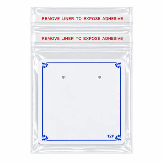 Johnson Tools I2P White PVC Display Card with Double Stick Zipper for Gold & Silver Earring and Tops Packing (2.5x2.5")