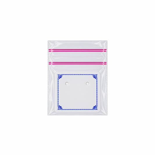 Johnson Tools I1P White PVC Display Cards with Double-Stick Zipper Pouch for Gold & Silver Small Earring and Tops Packing (1.5x1.5")