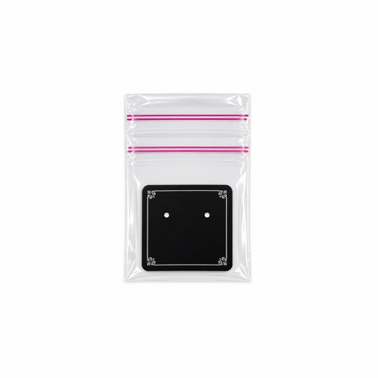 Johnson Tools I1P Black PVC Display Cards with Double-Stick Zipper Pouch for Gold & Silver Small Earring and Tops Packing (1.5x1.5")