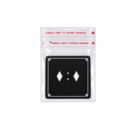 Johnson Tools I4P Black PVC Display Card with Double-Stick Zipper Pouch for Gold & Silver Ring Packing (2.5x2.5")