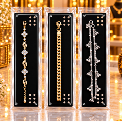 Johnson Tools C2P Black PVC Jewellery Packing Card with double Stick Zippe and Aluminium Clips for Payal Packaging (3 × 11.5 Inch)