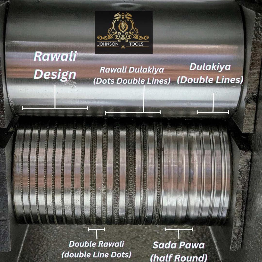 Johnson Tools 3" Marwari-Rajwari Lining Design Rolling Mill Machine, Jewellery Wire Pattern Roller for Gold and Silver, Hand-Operated Metal Design Tool