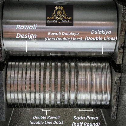 Johnson Tools 3" Marwari-Rajwari Lining Design Rolling Mill Machine, Jewellery Wire Pattern Roller for Gold and Silver, Hand-Operated Metal Design Tool