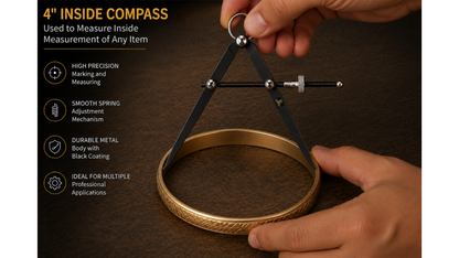 Johnson Tools Aven Spring Adjustable Inside Compass Divider 4" Fine Point Black Powder Coated Precision Measuring for Jewellery Marking, Scribing, Craftsman, Architect, Artist, Carpenter, Model Making