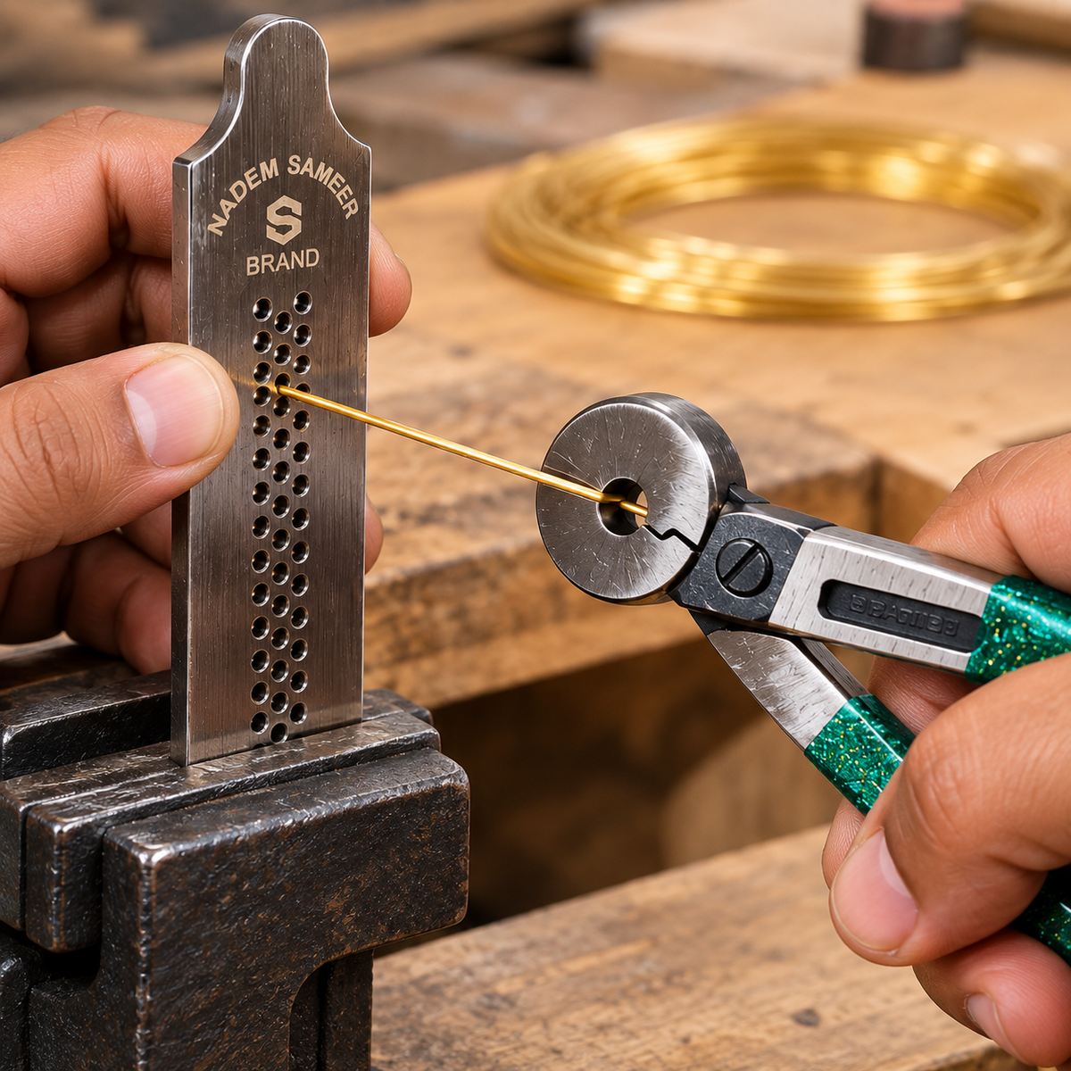 Johnson Tools Set of Draw plate (Janti) and Draw Tong (round mouth plier) For Drawing Wires of Gold, Silver, Soft Metal, Jewellery Making, Goldsmith Works